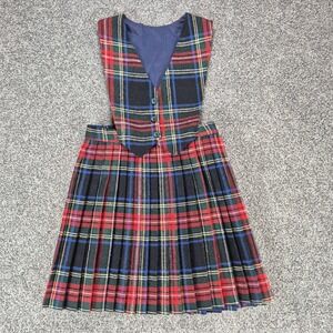 Vintage Tartan Plaid Jumper Wool Blend Pleated Dress Skirt Made in Ireland Kids